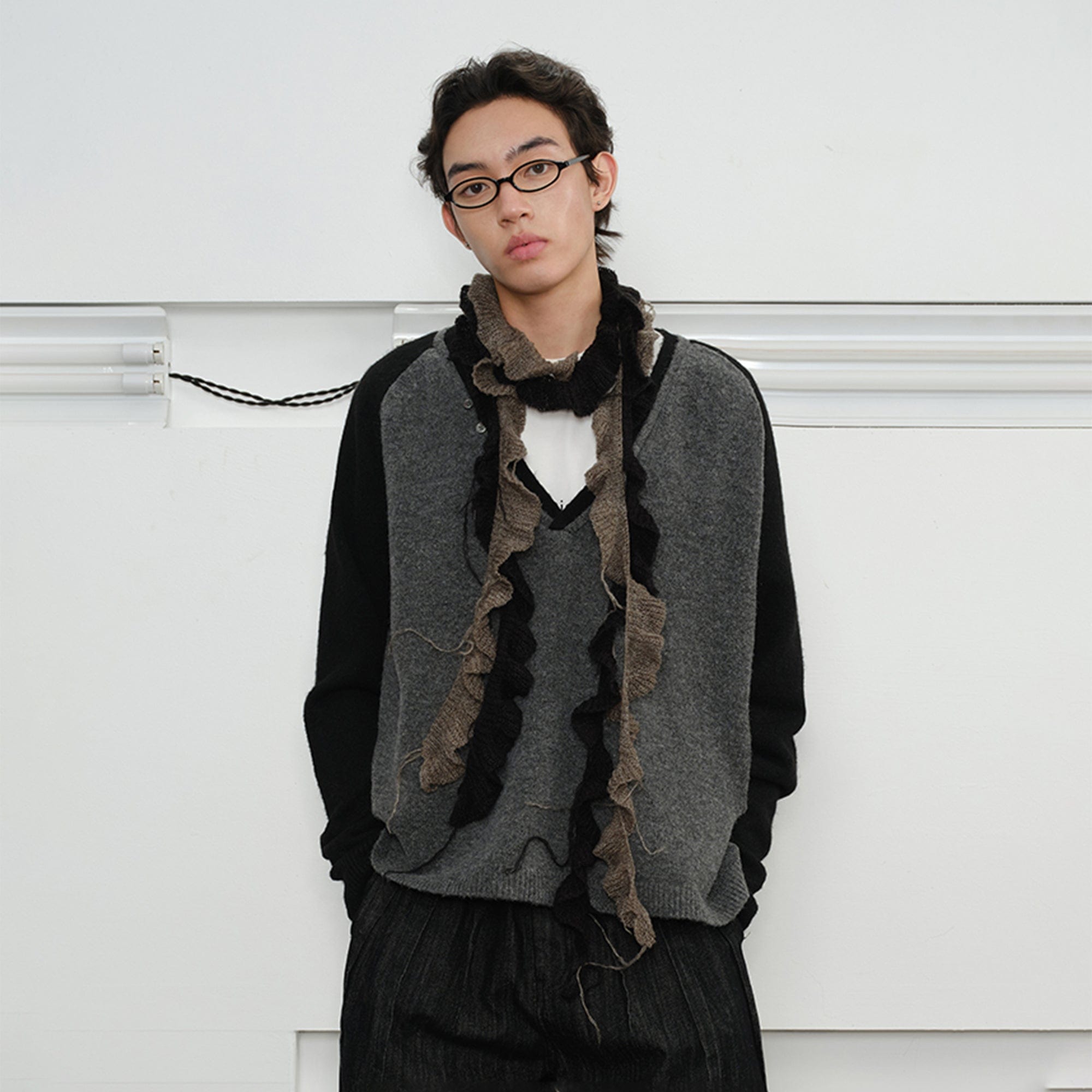 KREATE V-Neck Buttoned Color-Blocked Sweater-Sweater-S-White-Free Shipping Leatheretro