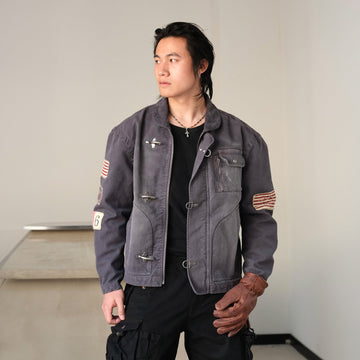 NEIGBORL Distressed Flight-Buckle Workwear Jacket-Jacket-S-Blue-Free Shipping Leatheretro