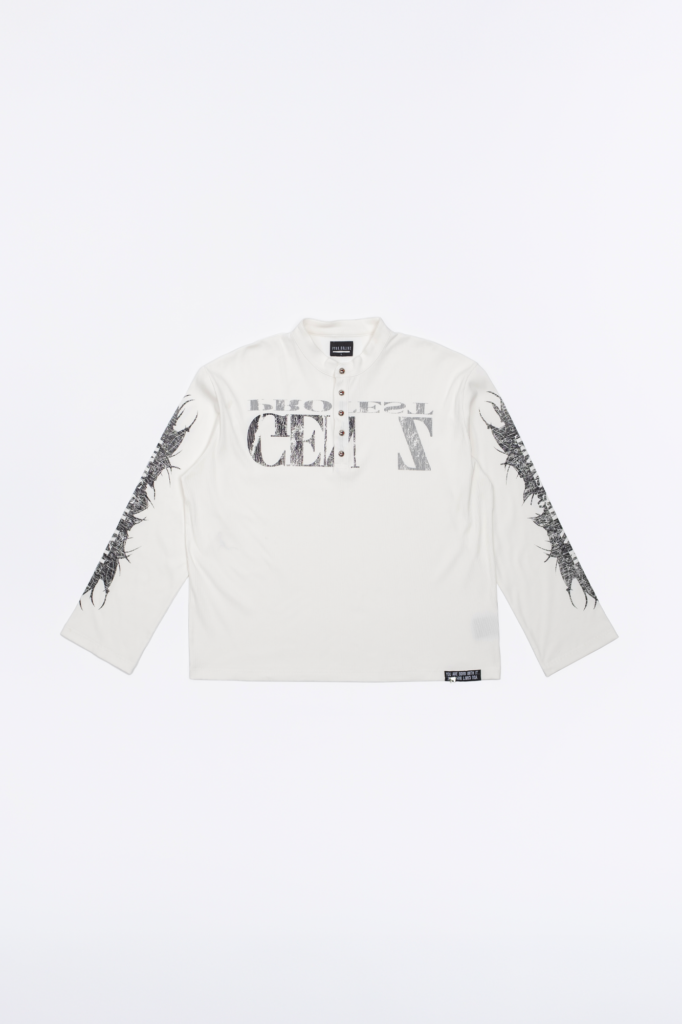 FVVO Ribbed Printed Henley Long Sleeve-L/S Tee-S-White-Free Shipping Leatheretro