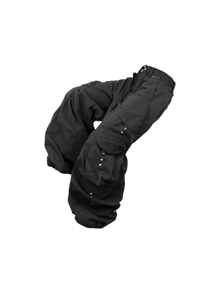 RELABEL Waterproof Nylon Drawstring Oversized Cargo Black-Pants-XS (Preorder)-Free Shipping Leatheretro