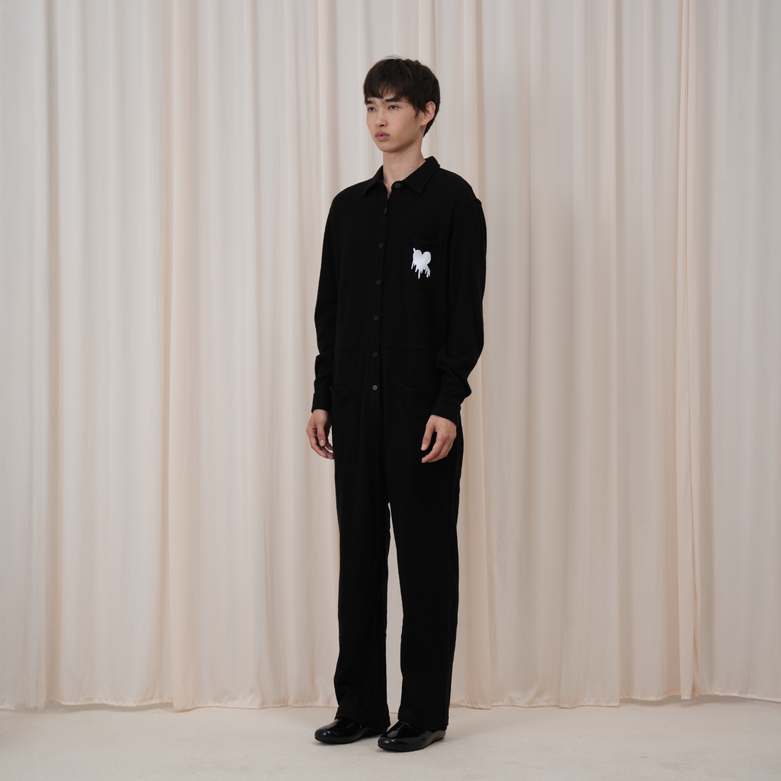 OUYANG WENJUN Wool Fluid-Heart Embroidered Jumpsuit