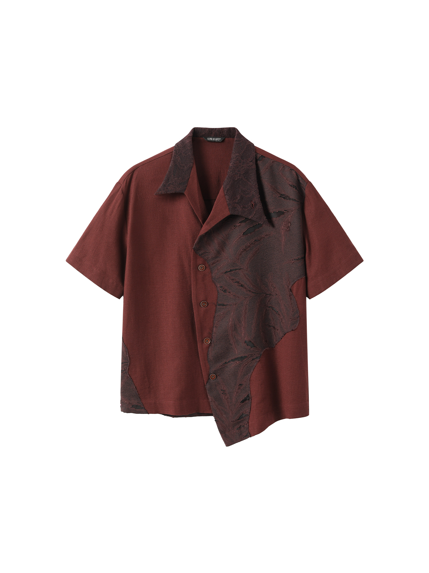 ALVNG AR ANTS Burnout Linen-Blend Asymmetrical Spliced Half Shirt-Half shirt-S-Red-Free Shipping Leatheretro