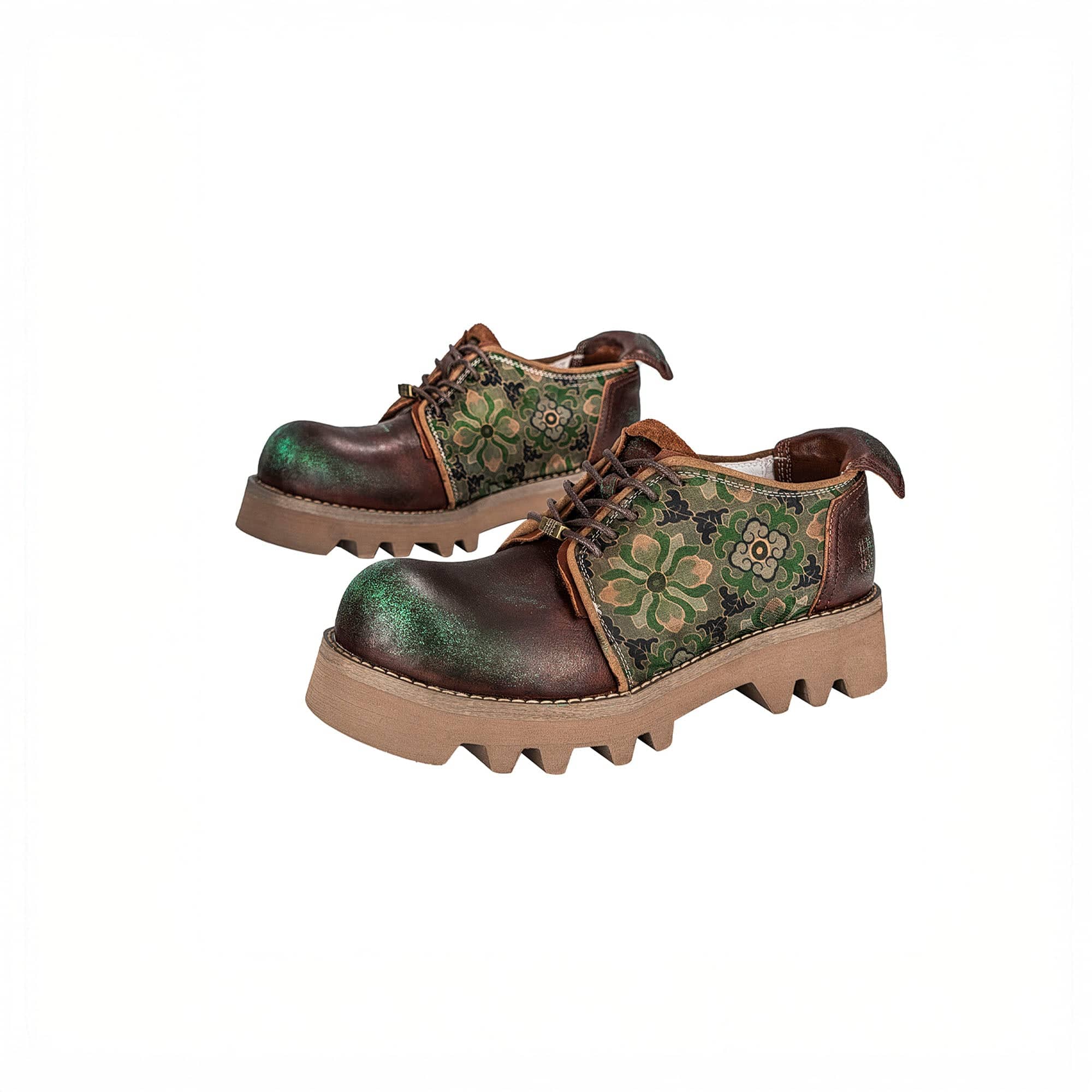 REWRITE Jacquard Floral Patina Leather Derby Shoes-Shoes-38.5-Free Shipping Leatheretro