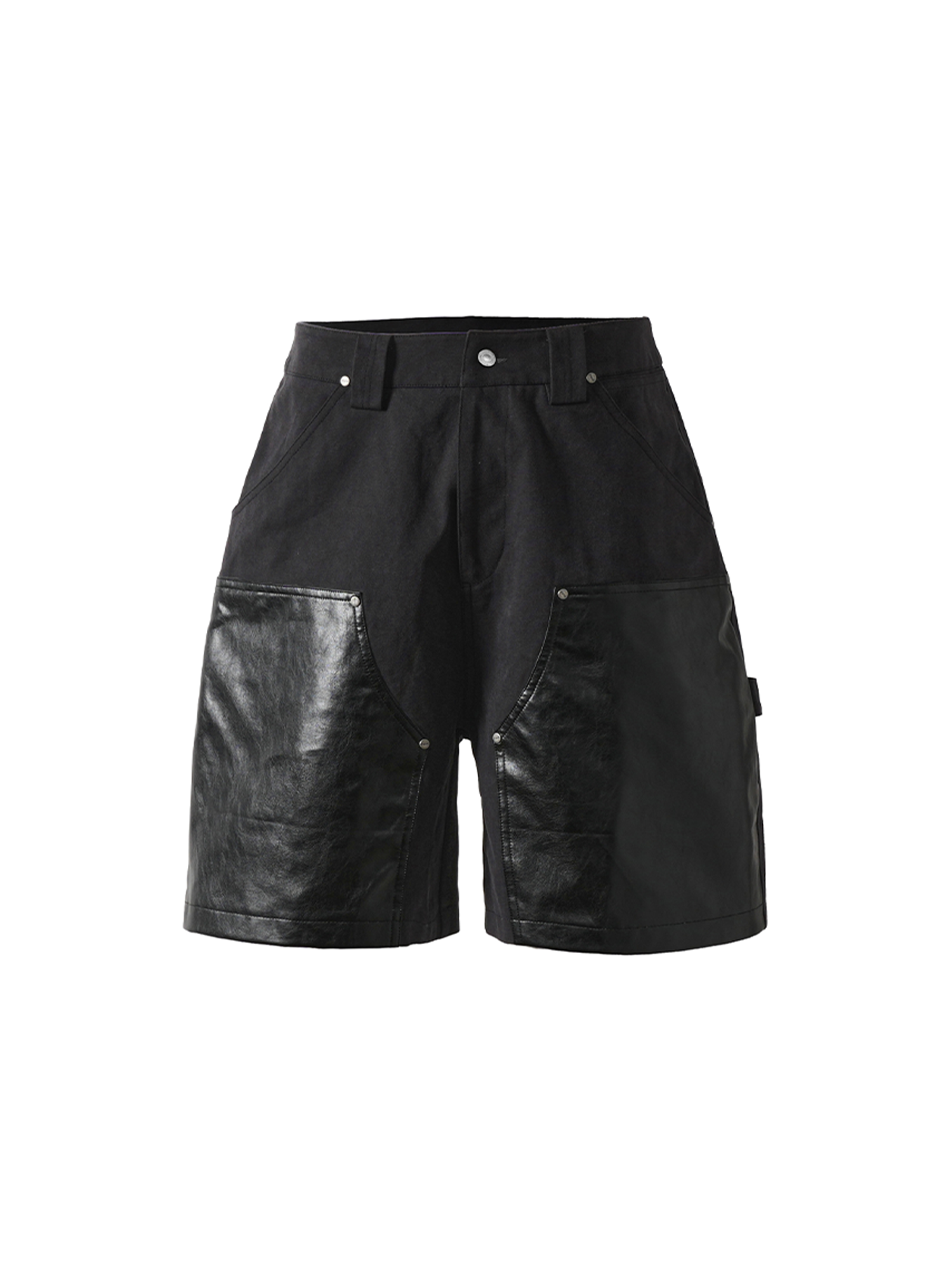 PMW Paneled Faux Leather Rivet Shorts-Shorts-S-Free Shipping Leatheretro