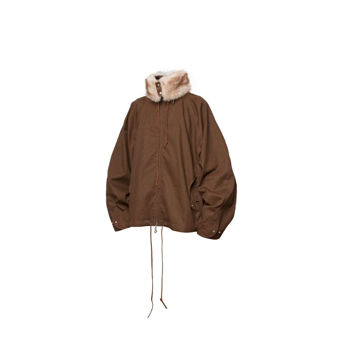 RELABEL Detachable Faux Fur Collar Drawstring Jacket Brown-Jacket-XS (Preorder)-Free Shipping Leatheretro