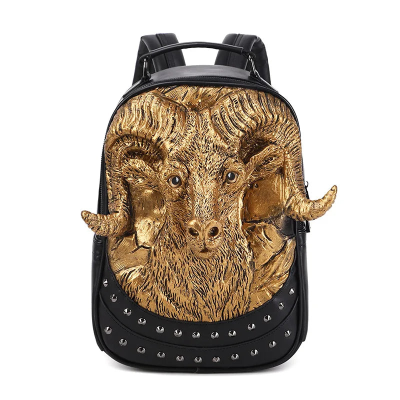3D Goat Backpack | PU Leather Unisex Travel & School Bag-Backpacks-Gold-Free Shipping Leatheretro