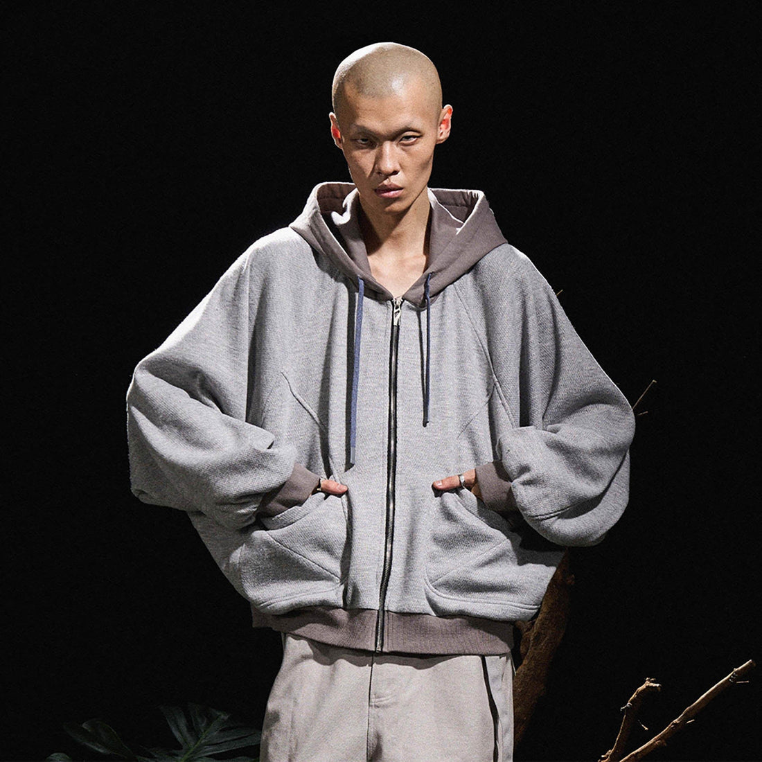 RELABEL Spliced Batwing Oversized Zip-Up Hoodie-Jacket-XS-Free Shipping Leatheretro