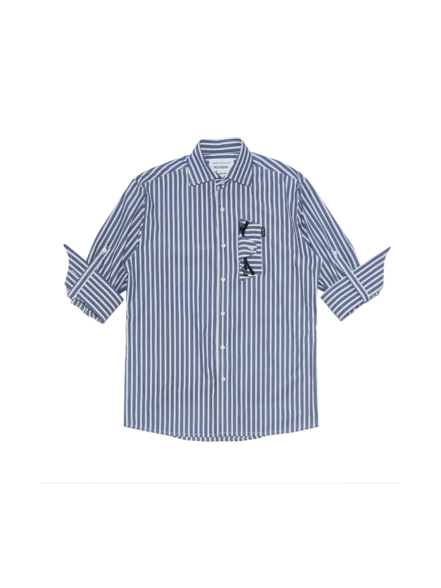 ASSEEN Striped Glasses Pocket Half Shirt Blue-Half shirt-S-Free Shipping Leatheretro