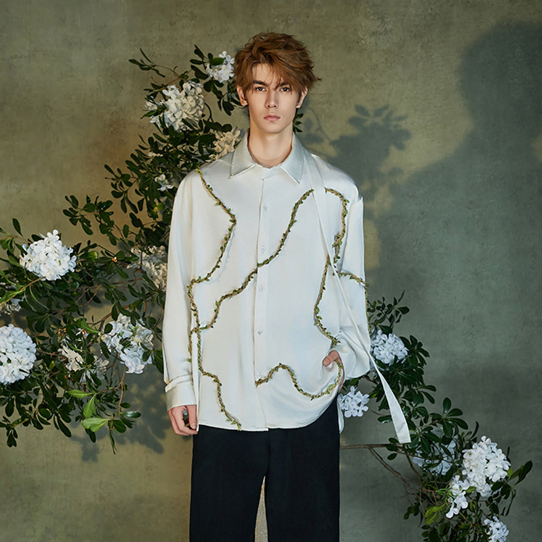 JIECHI Asym Vine Embellished Shirt-Shirt-M (Preorder)-Free Shipping Leatheretro