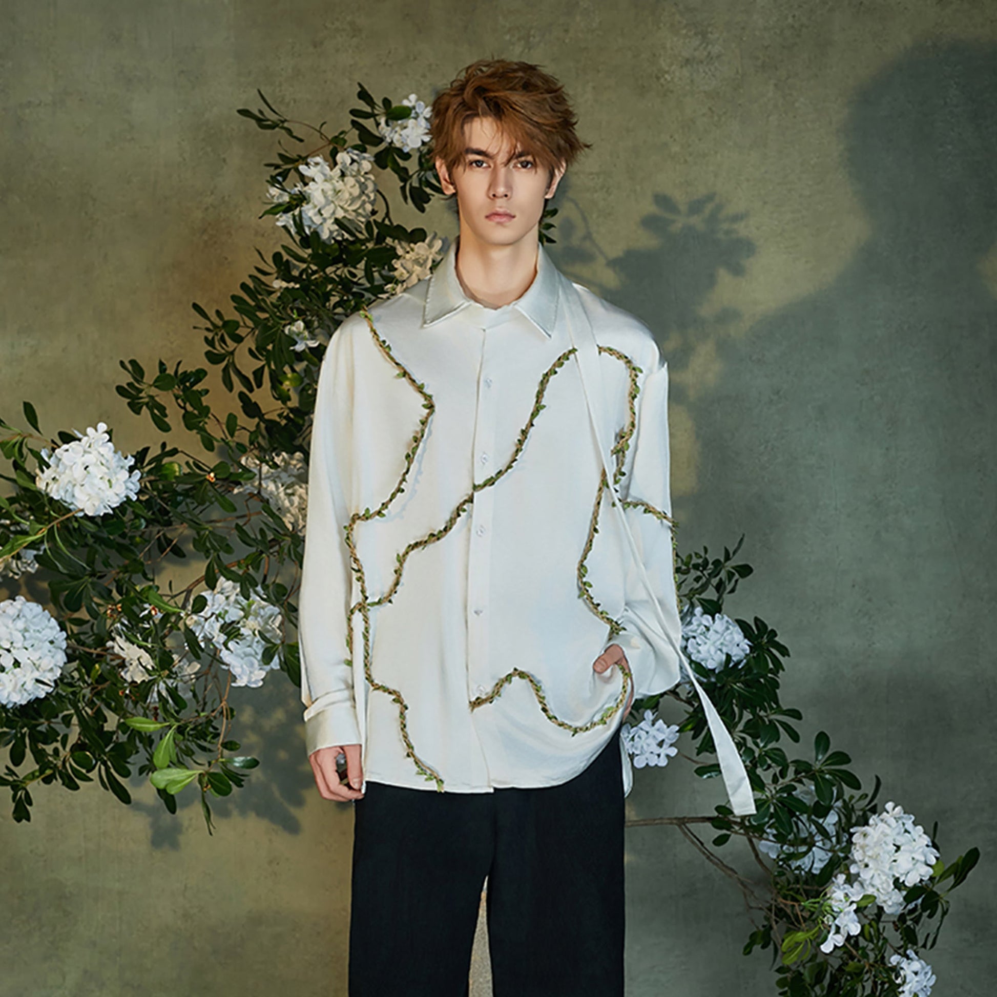 JIECHI Asym Vine Embellished Shirt-Shirt-M (Preorder)-Free Shipping Leatheretro