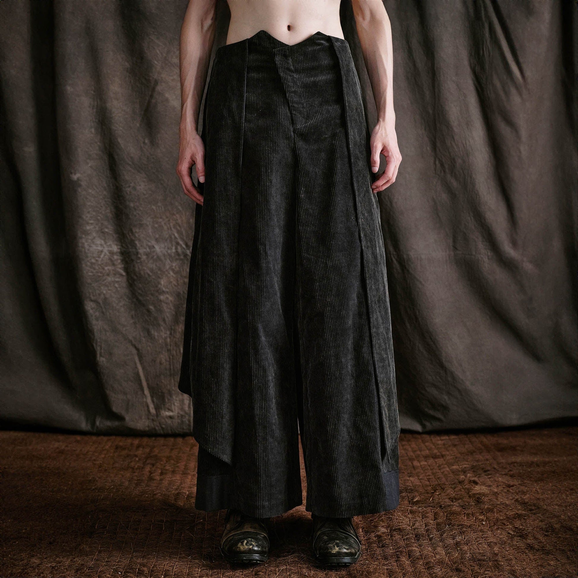 ILNya Nieternite Nifutur Layered Corduroy Wrap-Paneled Wide-Leg Trousers-Pants-S(0)-Free Shipping Leatheretro