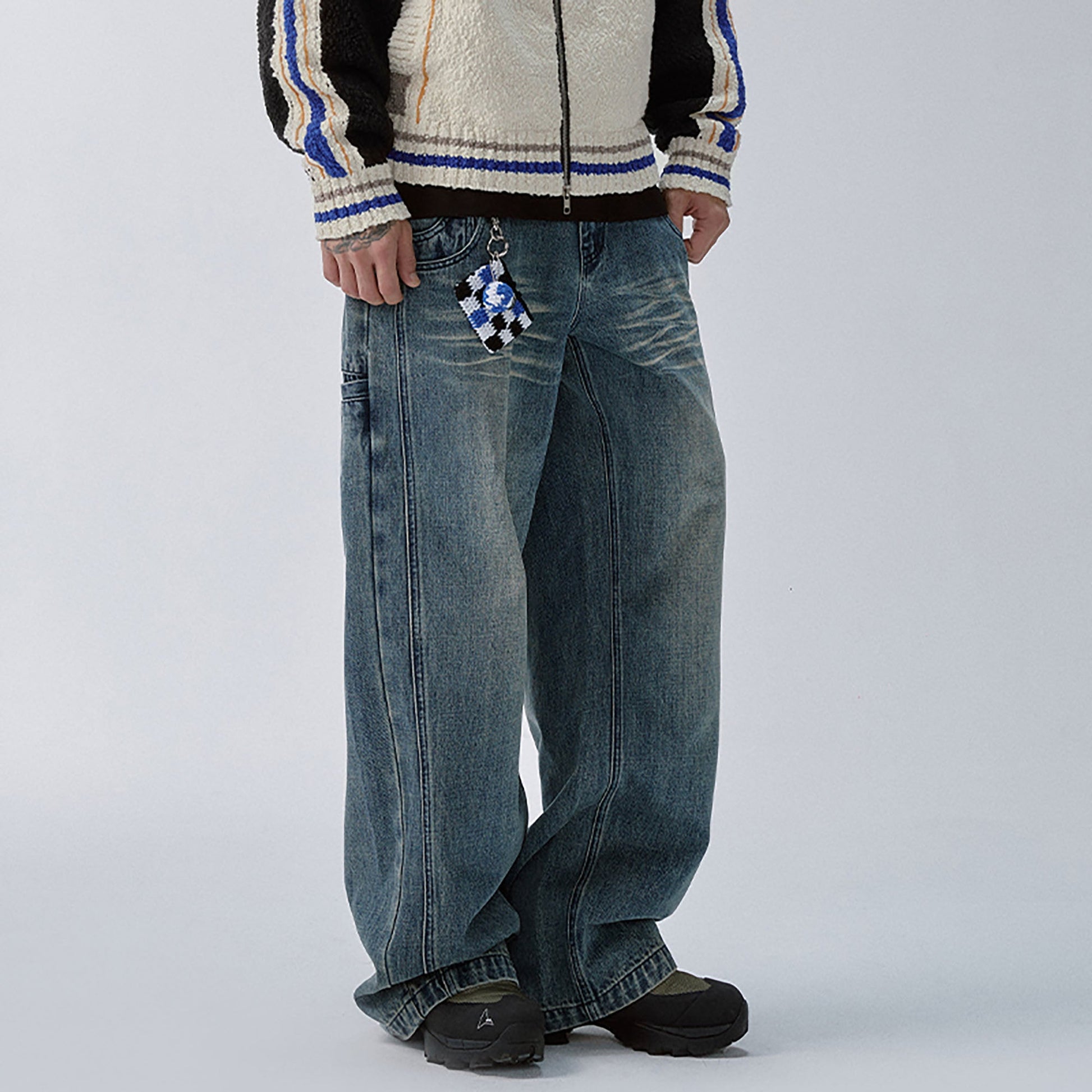 F2CE Double Waistband Washed Wide-Leg Jeans-Jeans-S-Free Shipping Leatheretro