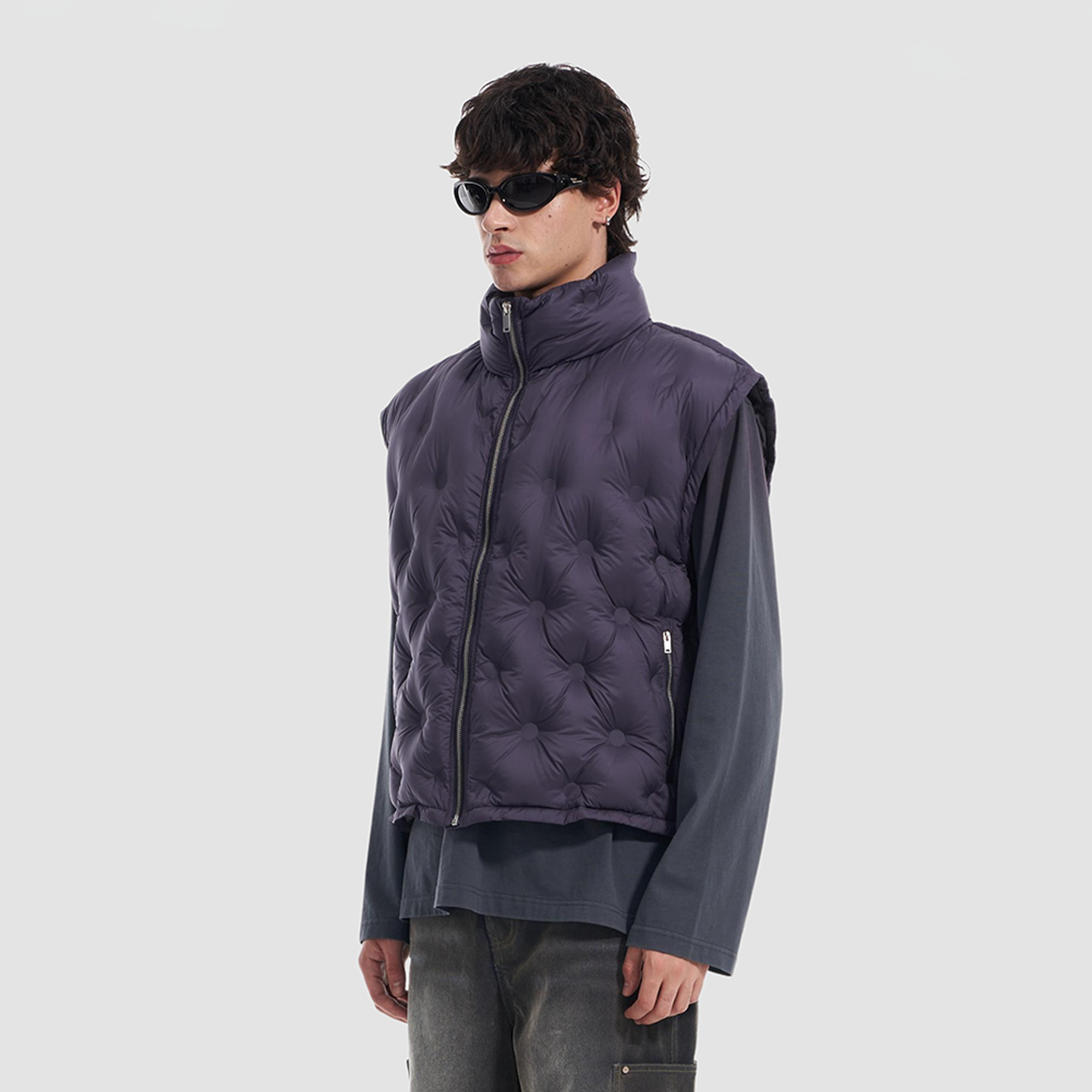 VANN VALRENCE Bubble-Quilted High-Neck Down Vest-Vest-S-Purple-Free Shipping Leatheretro