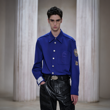 FACEONLAB Mental-Button Embroidered Badge-Patch Shirt Blue-Shirt-M-Free Shipping Leatheretro