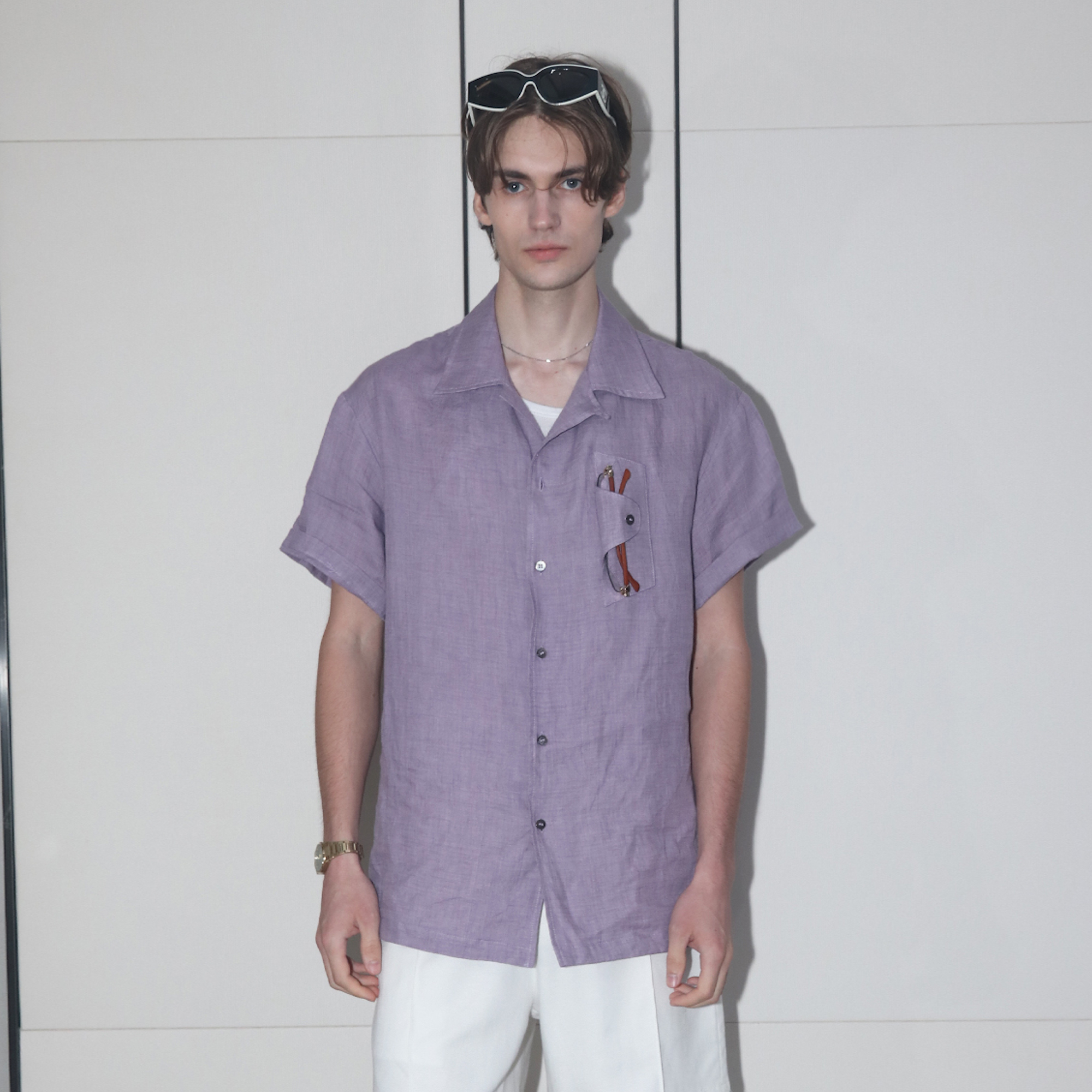 ASSEEN Linen Glasses Pocket Half Shirt-Half shirt-S-Free Shipping Leatheretro