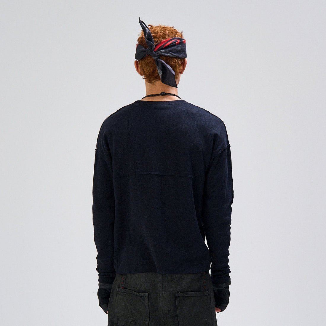 FLYERRER Cross-Panel Contrast Frayed Embroidered Long-Sleeve Tee-L/S Tee-S (Preorder)-Free Shipping Leatheretro