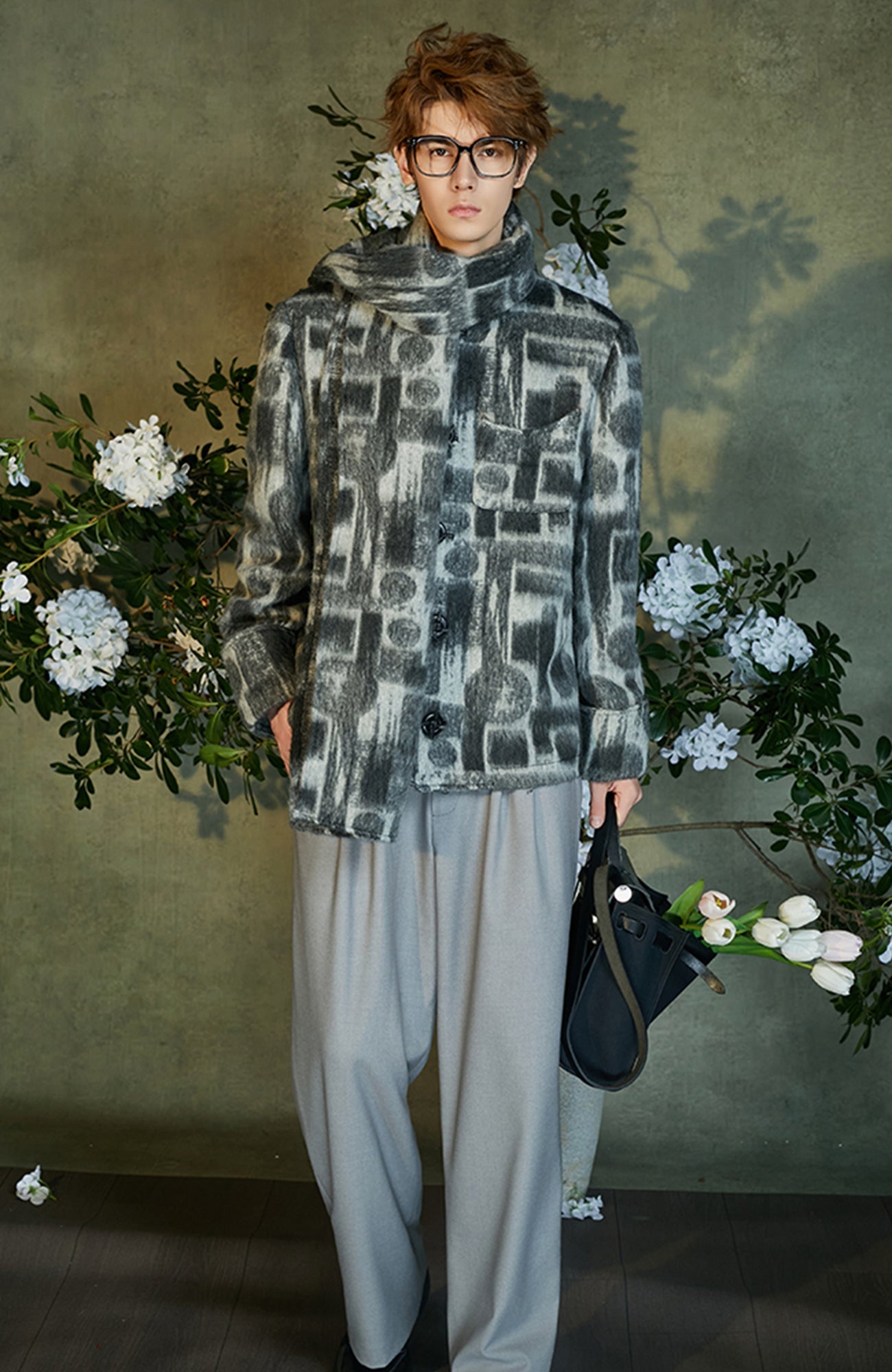 JIECHI Detachable Drape Geometry Full-Print Wool-Blend Jacket-Jacket-M (Preorder)-Free Shipping Leatheretro