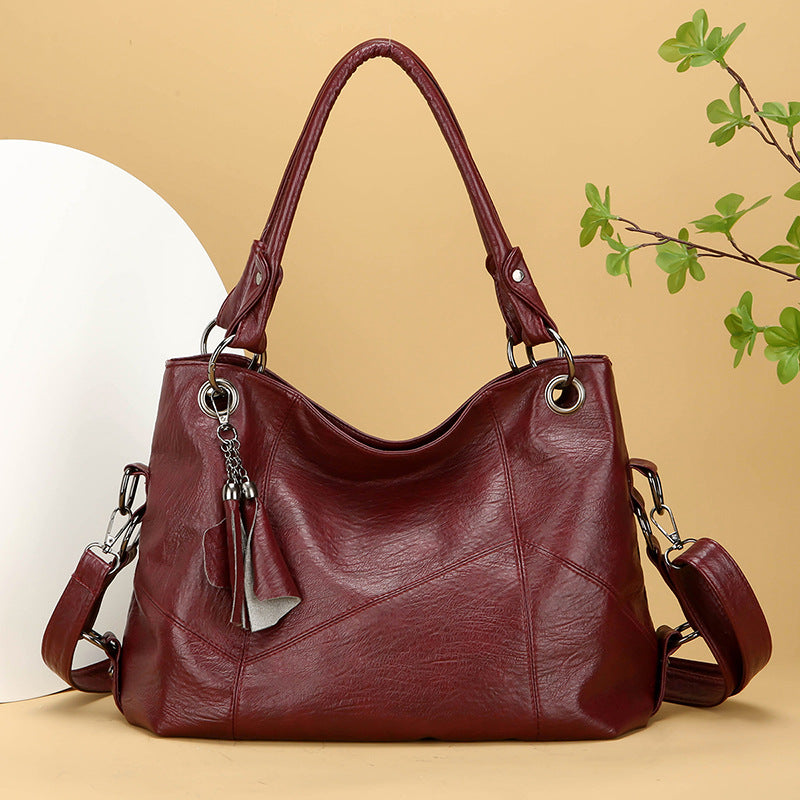 Large Capacity Soft Leather Stitching Handbag - American Retro Square Bag-Handbags-Black-Free Shipping Leatheretro