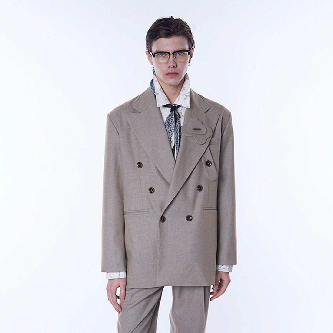 ASSEEN Floral Patch Double-Breasted Blazer-Jacket-S-Free Shipping Leatheretro