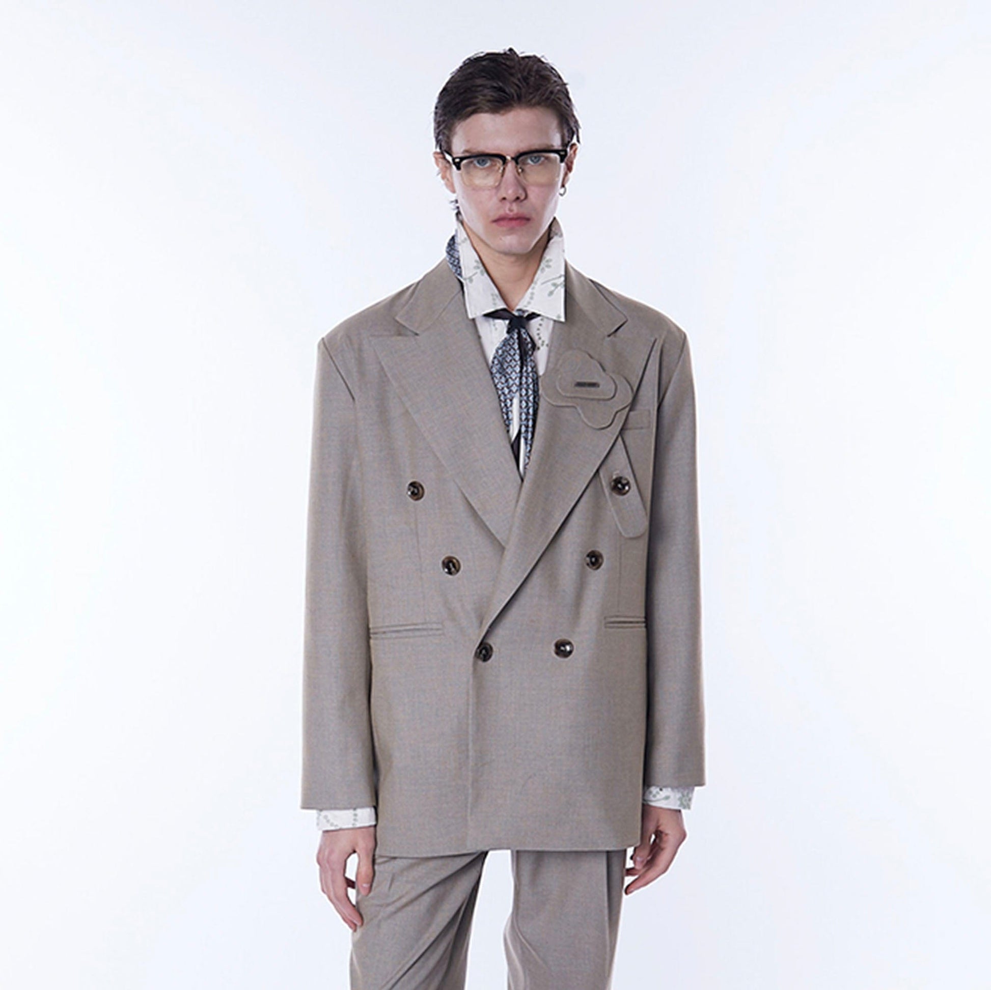 ASSEEN Floral Patch Double-Breasted Blazer-Jacket-S-Free Shipping Leatheretro