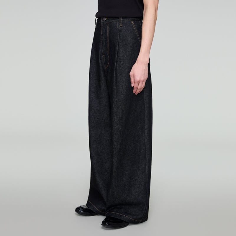 OPICLOTH Retro Washed Pleated Wide-Leg Jeans-Jeans-XS-Free Shipping Leatheretro
