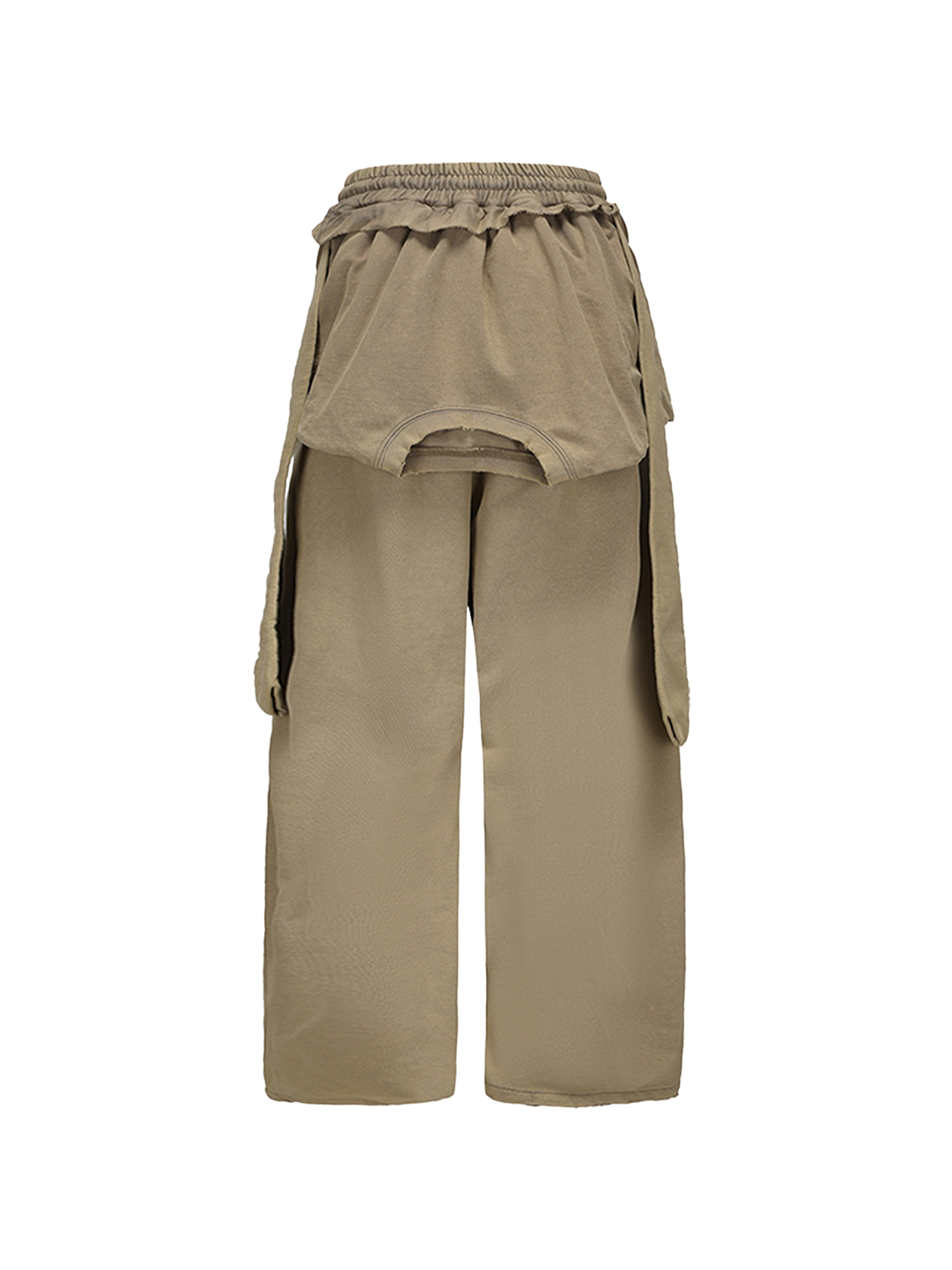 CYCYCY Layered Raw Edge Wide-Leg Sweatpants Khaki-Pants-S / 23"-Free Shipping Leatheretro
