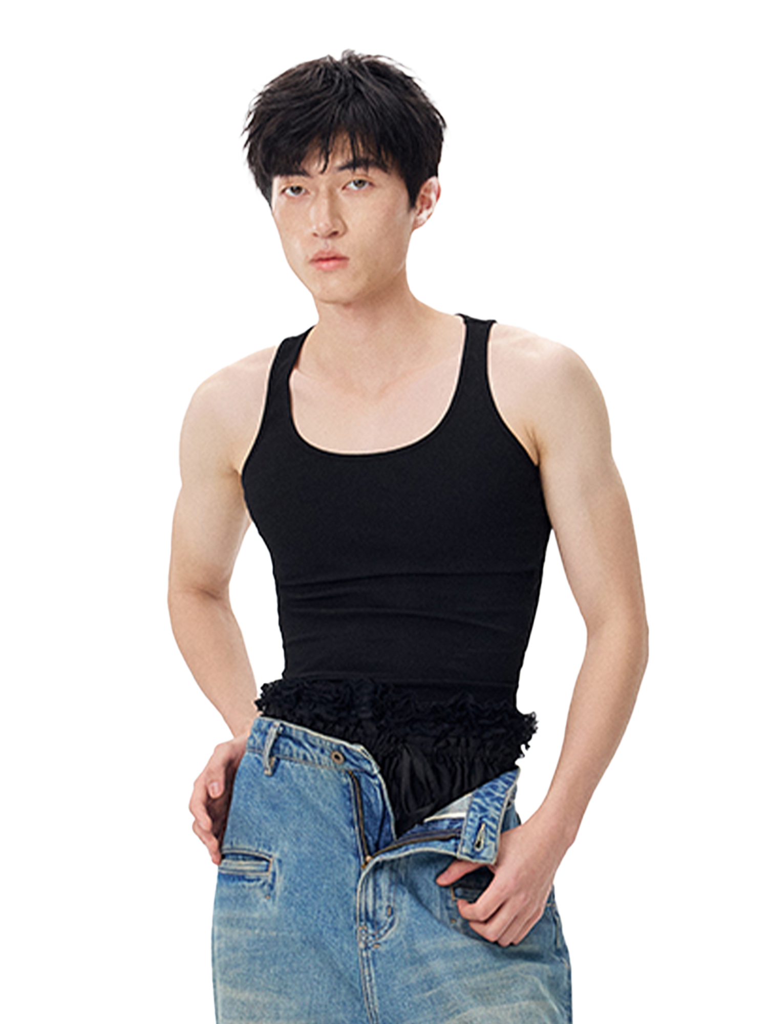 TUIMU Back Cut-Out Ribbed Tank Top Black-Tank Top-One Size-Free Shipping Leatheretro