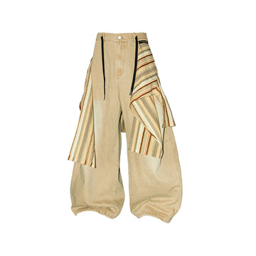 RELABEL Detachable Drape Drawstring Baggy Jeans Brown-Jeans-XS-Free Shipping Leatheretro