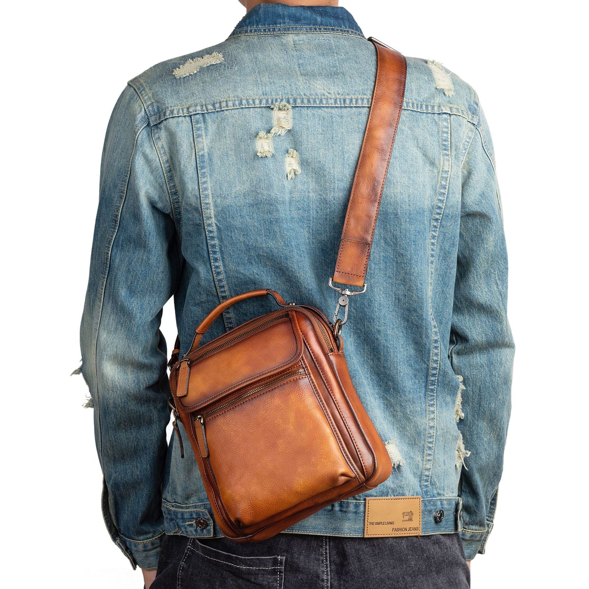 Cowhide Retro Casual Men's Messenger Bag - Vintage Crossbody Leather Handbag-Messenger Bag-Black-Free Shipping Leatheretro