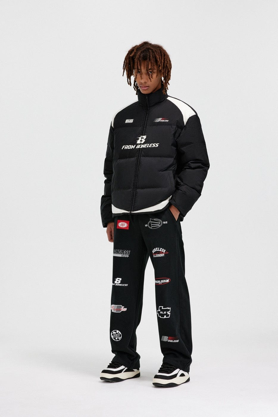BONELESS Racing Logo Sweatpants-Pants-S-Grey-Free Shipping Leatheretro