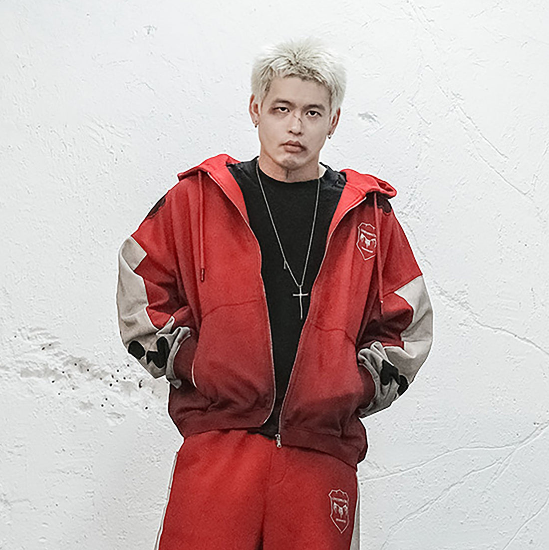 UNDERWATER Skeleton Distressed Contrast Panel Hooded Jacket-Jacket-S-Free Shipping Leatheretro