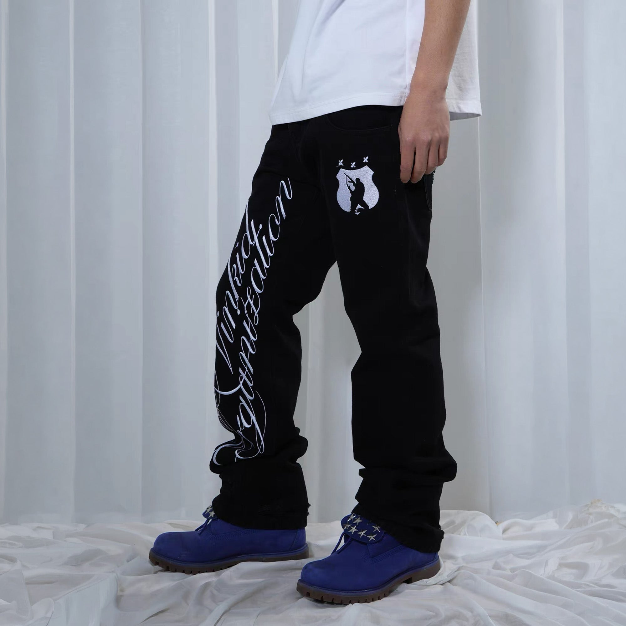 VINKID Double-Waist Script Graphic Jeans-Jeans-S (Preorder)-Free Shipping Leatheretro