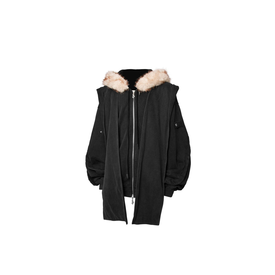 RELABEL Detachable Faux Fur Hood Jacket Black-Jacket-XS (Preorder)-Free Shipping Leatheretro