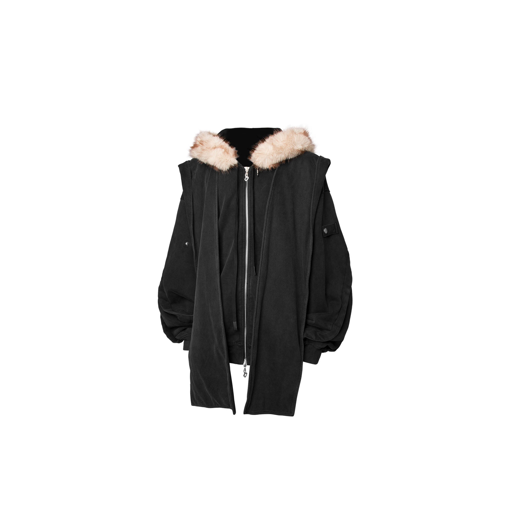 RELABEL Detachable Faux Fur Hood Jacket Black-Jacket-XS (Preorder)-Free Shipping Leatheretro