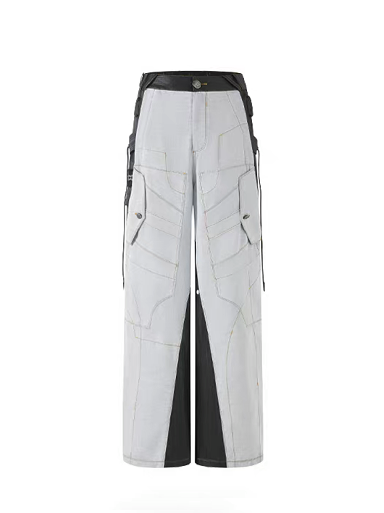 TIWILLTANG Contrast Stitch Paneled Wide-Leg Pants-Pants-S / 28-31”-Blue-Free Shipping Leatheretro