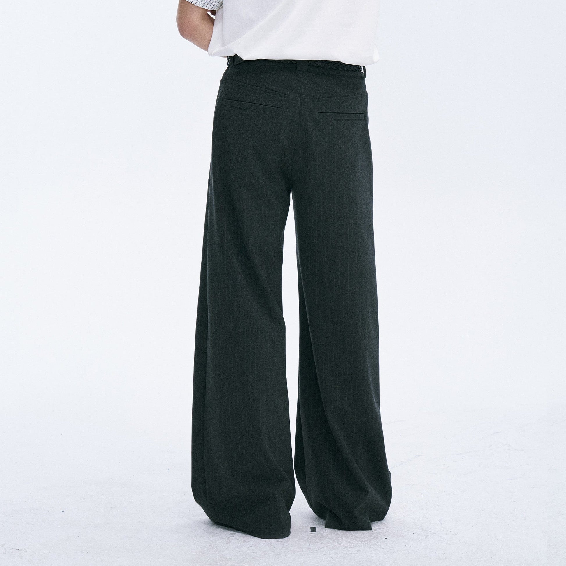 CATSSTAC Classic Pinstripe Wide-Leg Pants-Pants-Black-M-Free Shipping Leatheretro