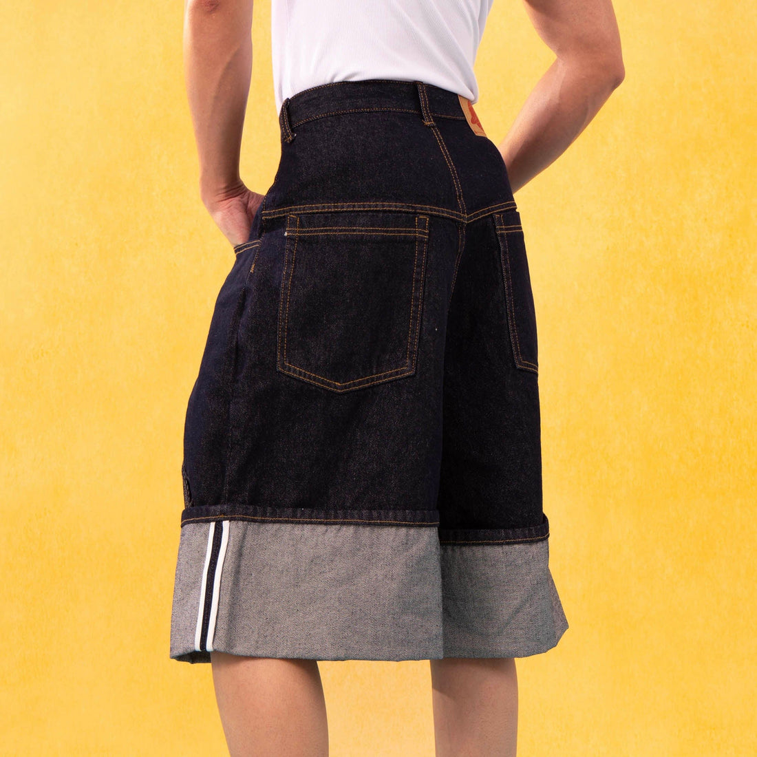 CLP Folded-Hem Spliced Denim Shorts-Shorts-M-Free Shipping Leatheretro