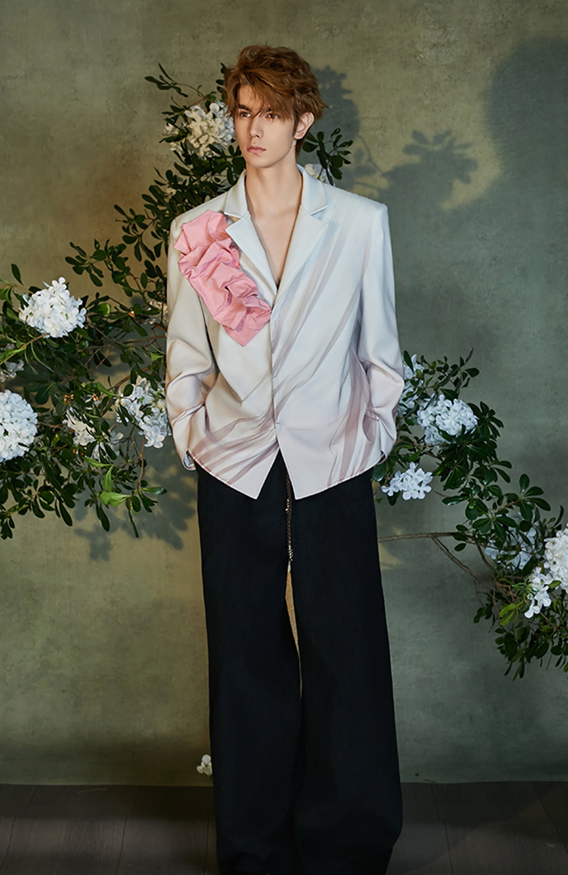 JIECHI Tulle Overlay Ruched Petal Blazer-Jacket-M (Preorder)-Free Shipping Leatheretro