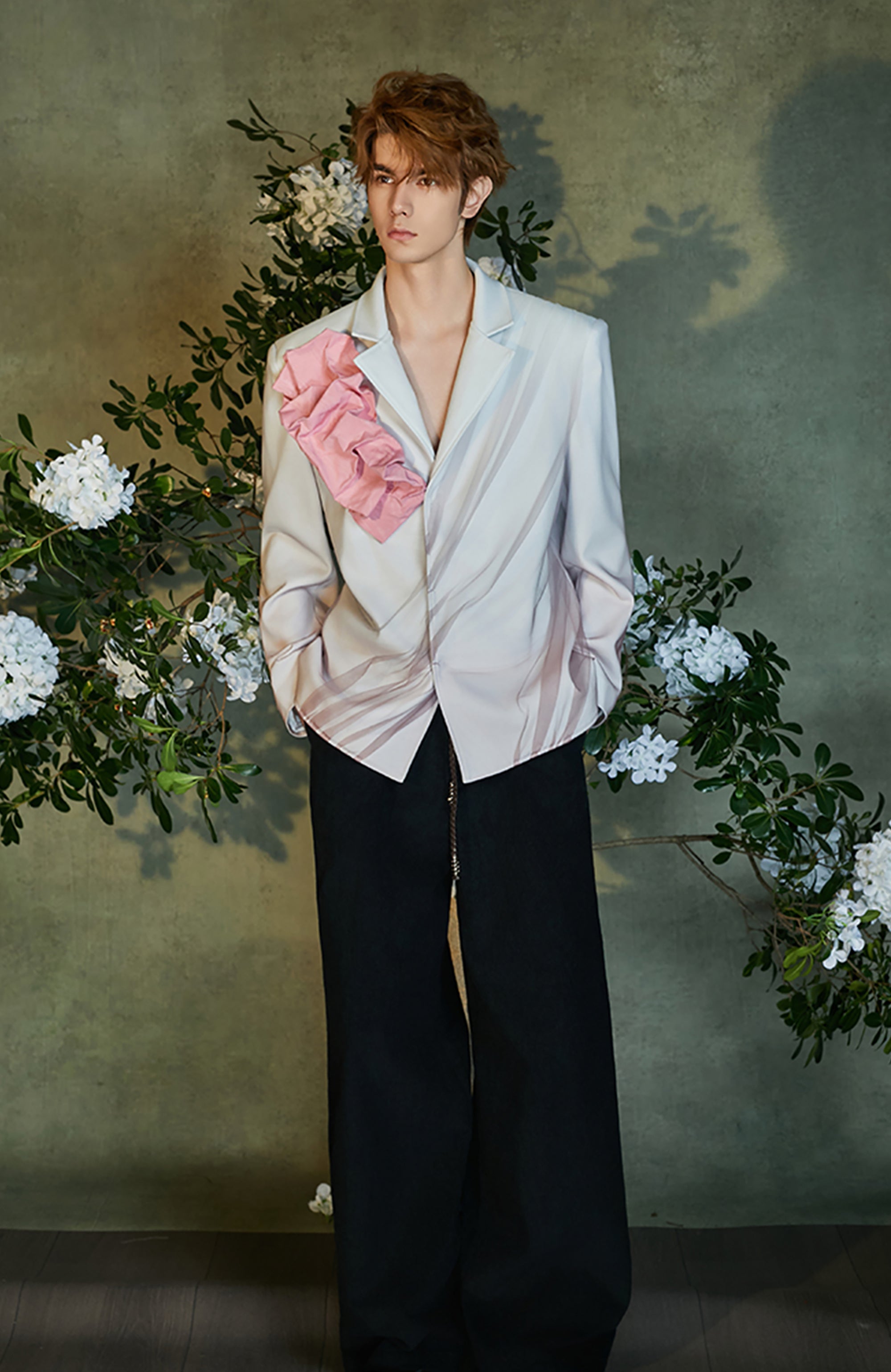 JIECHI Tulle Overlay Ruched Petal Blazer-Jacket-M (Preorder)-Free Shipping Leatheretro