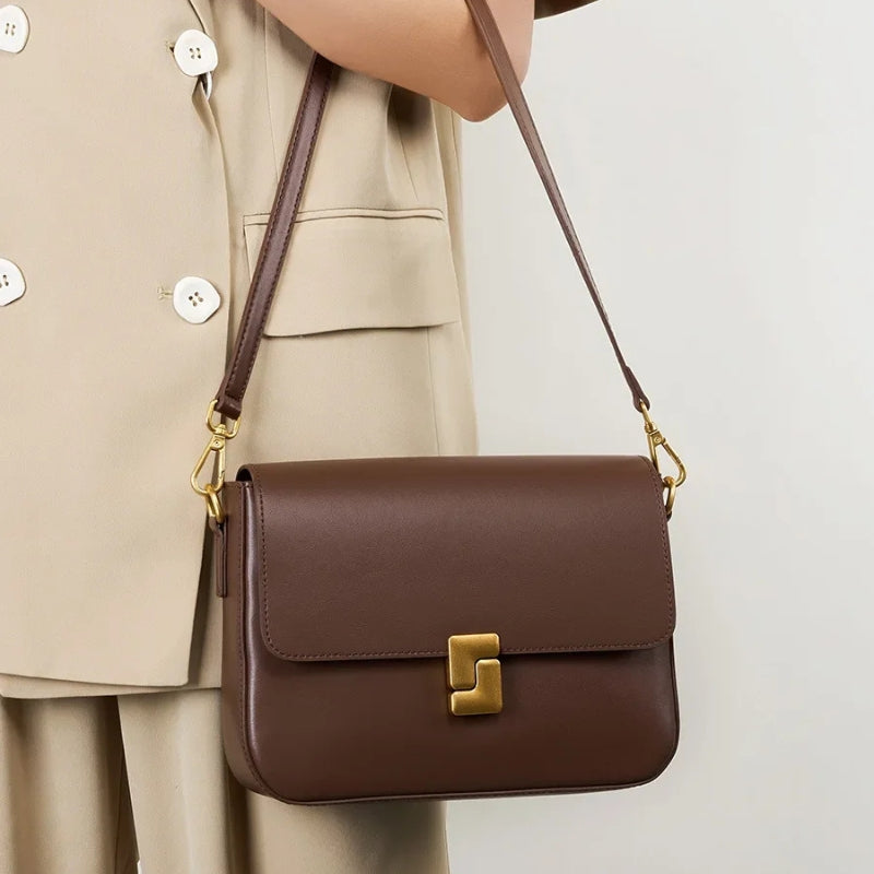 Genuine Leather Small Square Crossbody Bag - Women's Fashion Shoulder Handbags-Crossbody Bag-Black-Free Shipping Leatheretro