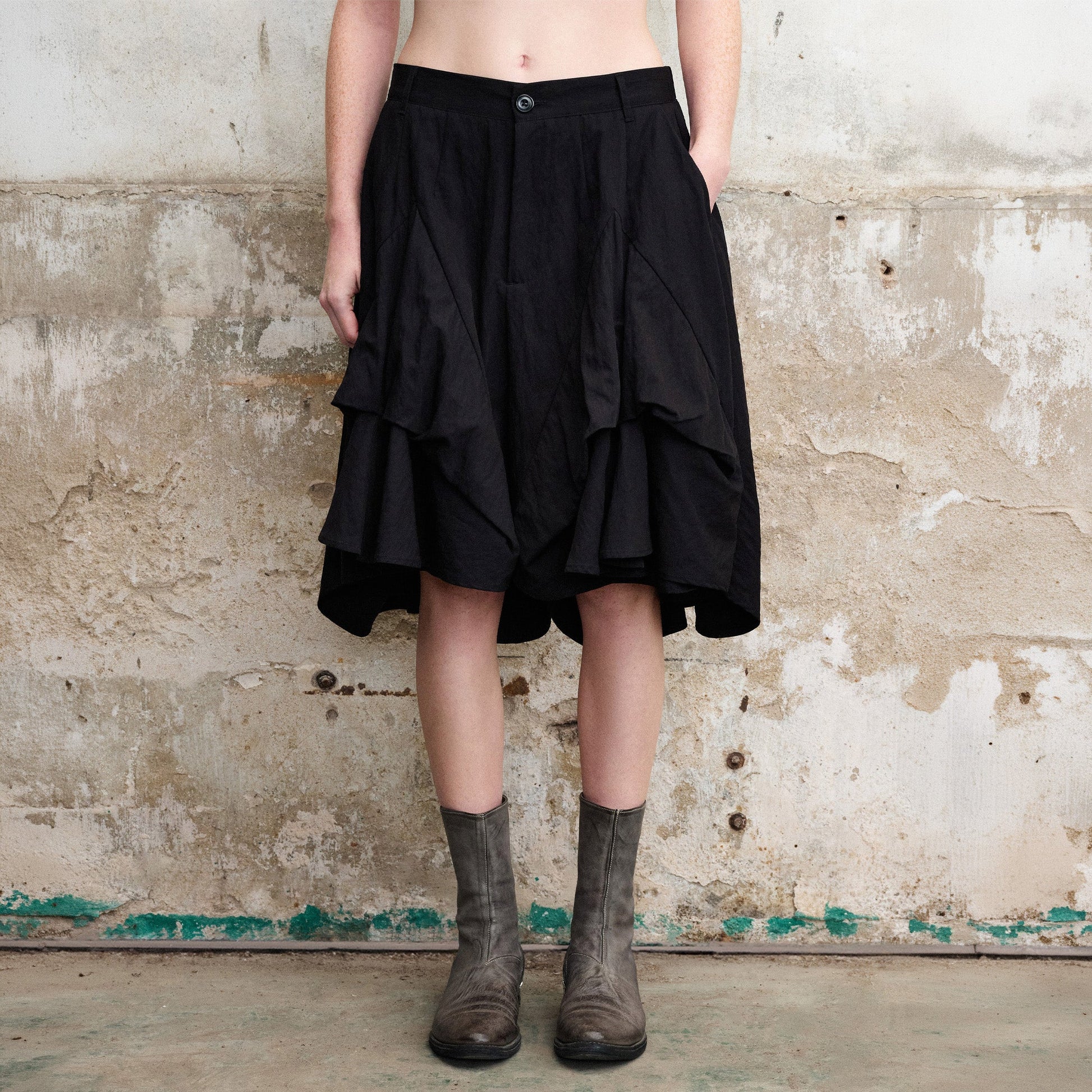 ILNya Nieternite Nifutur Layered Asymmetrical Skort Black-Shorts-S (0) (Preorder)-Free Shipping Leatheretro