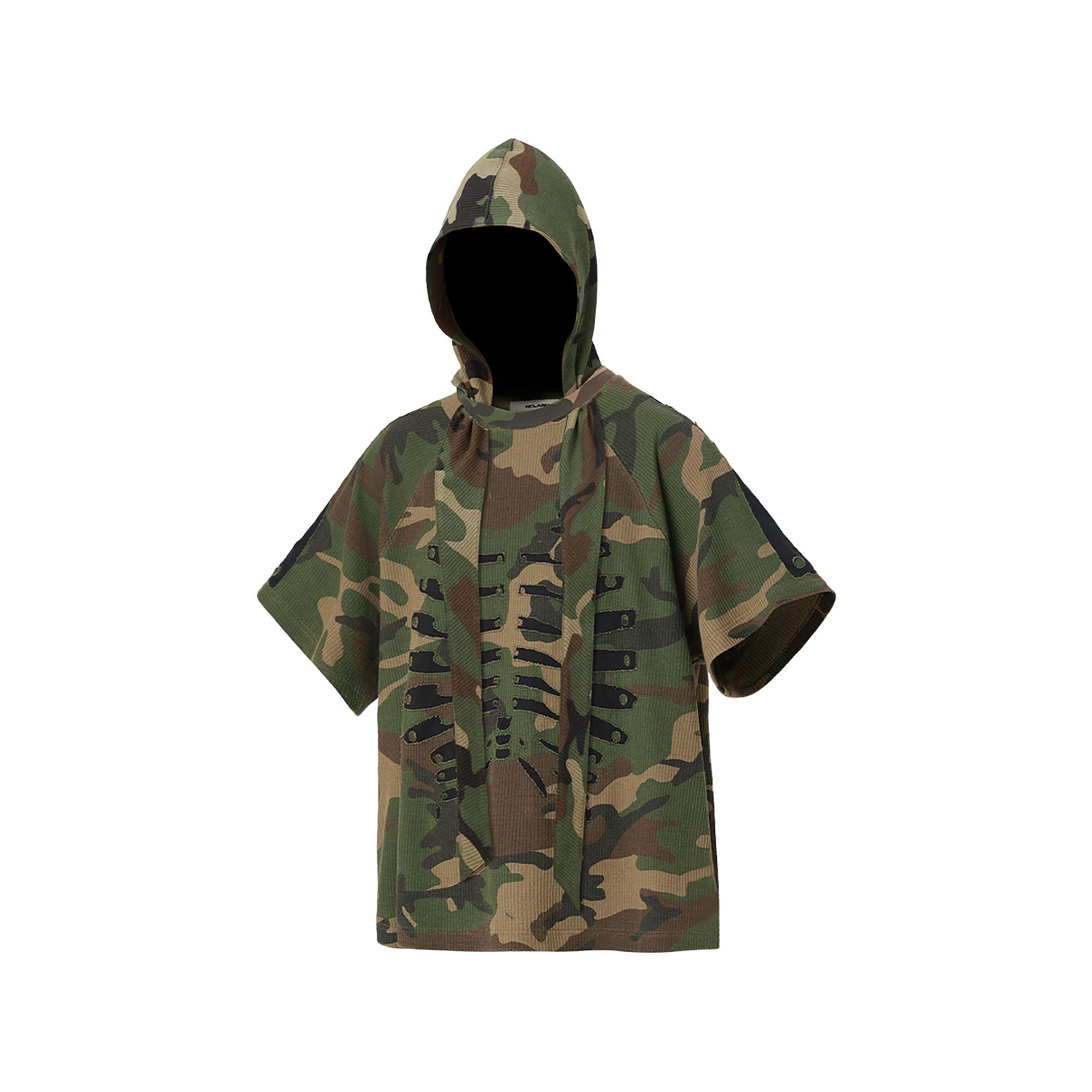 RELABEL Camo Detachable Hood Skeleton Graphic Tee-T Shirt-XS (Preorder)-Free Shipping Leatheretro
