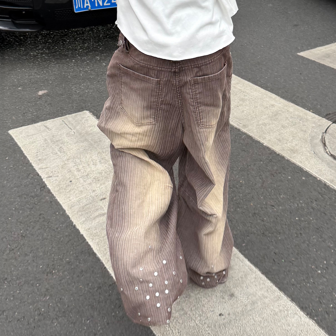 STEEPC Washed Striped Corduroy Studded Wide-Leg Pants-Pants-S-Free Shipping Leatheretro