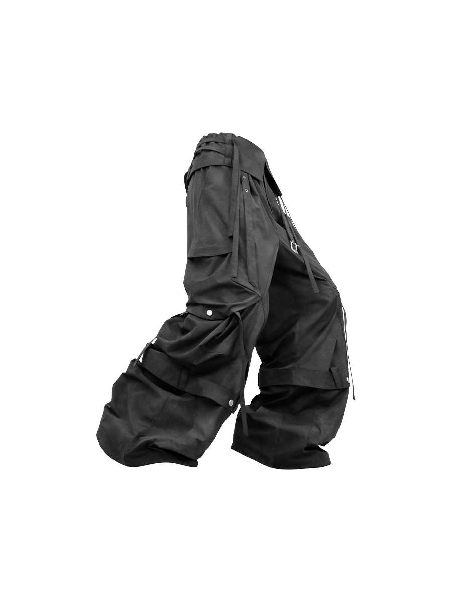RELABEL Detachable Ruched Inverted Waist Cargo Pants-Pants-XS (Preorder)-Black-Free Shipping Leatheretro