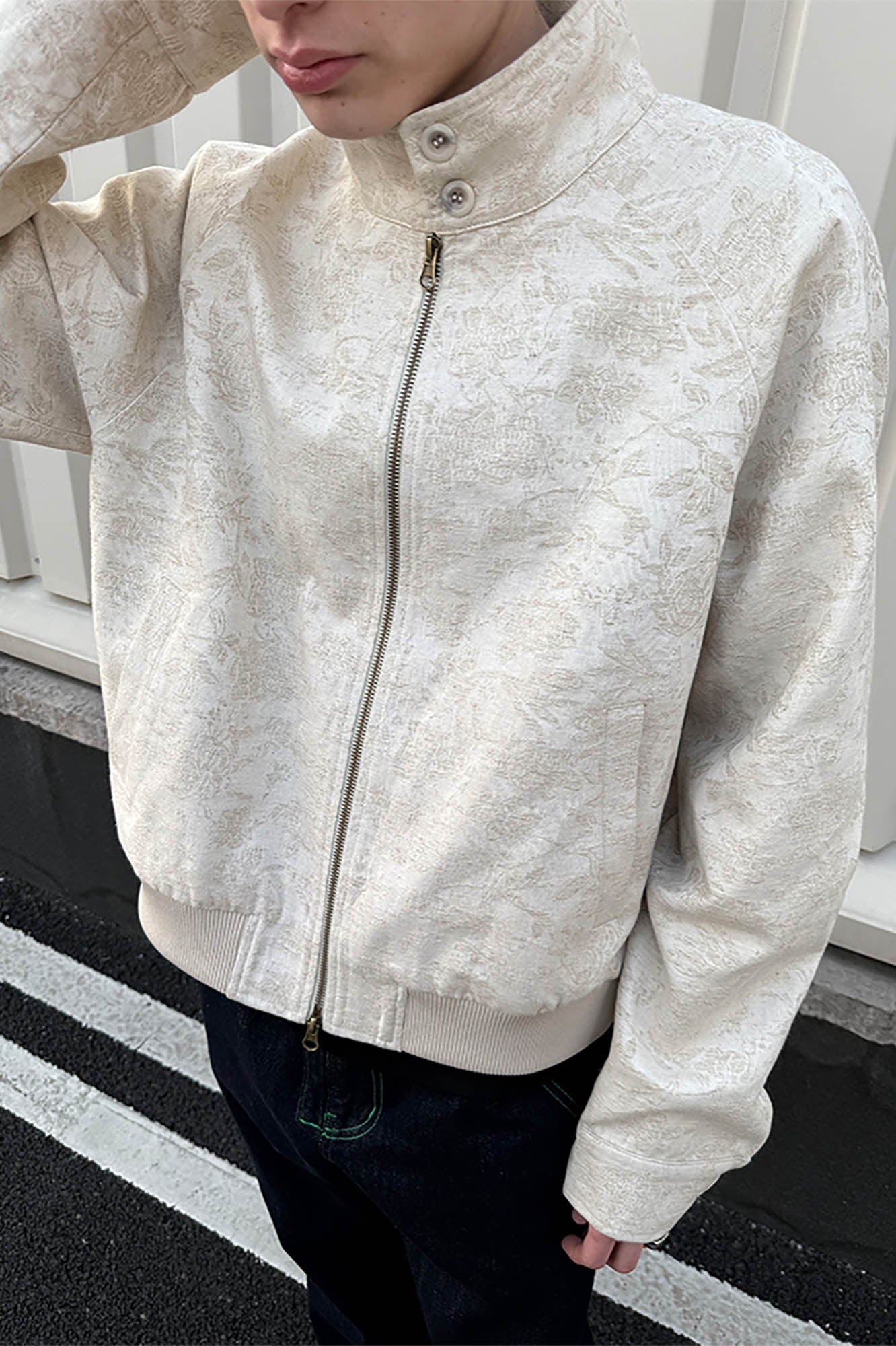 KREATE Jacquard Spider Lily Stand-Collar Wellington Jacket-Jacket-S-Black-Free Shipping Leatheretro