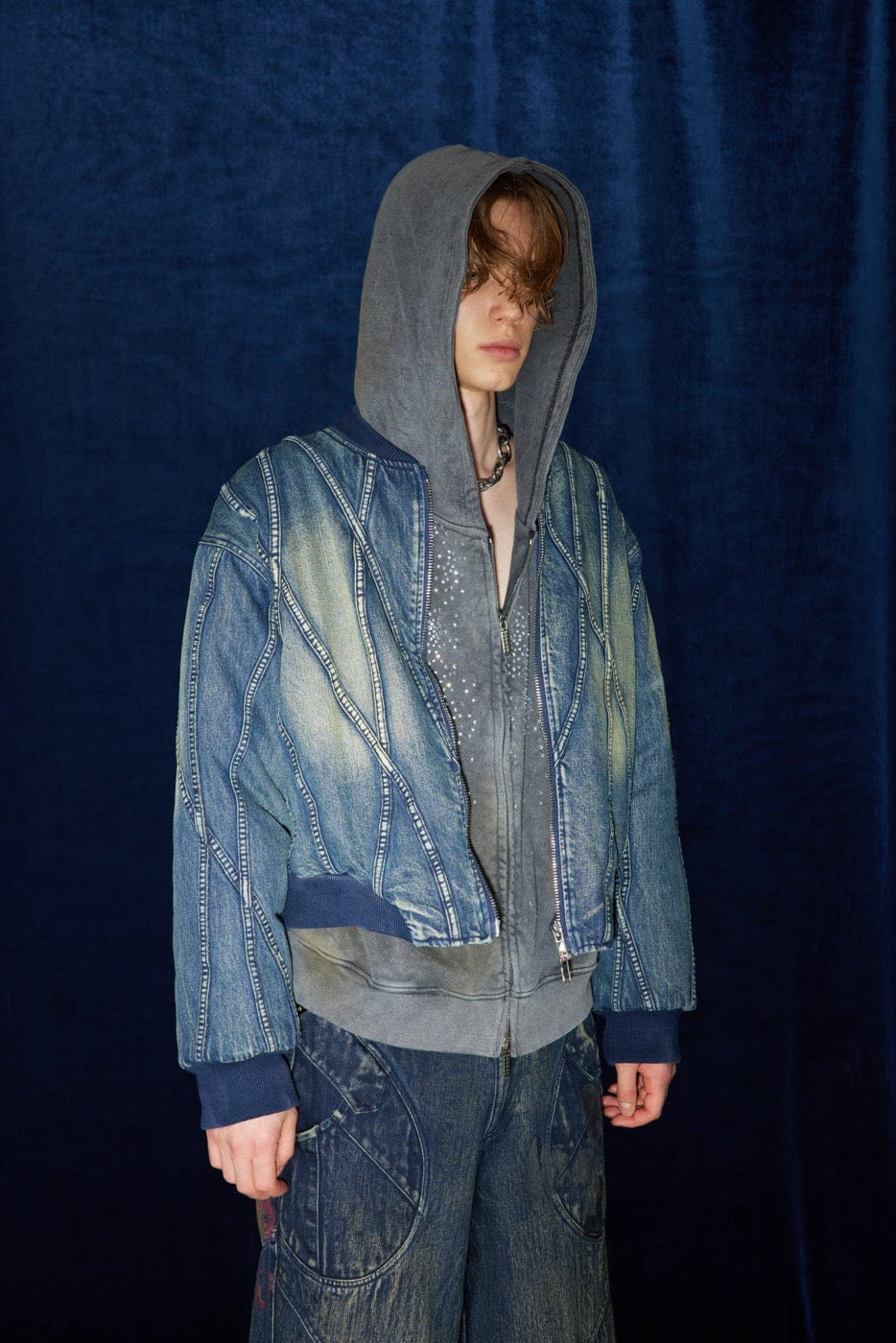 DND4DES Deconstructed Washed Denim Bomber Jacket-Jacket-S-Free Shipping Leatheretro