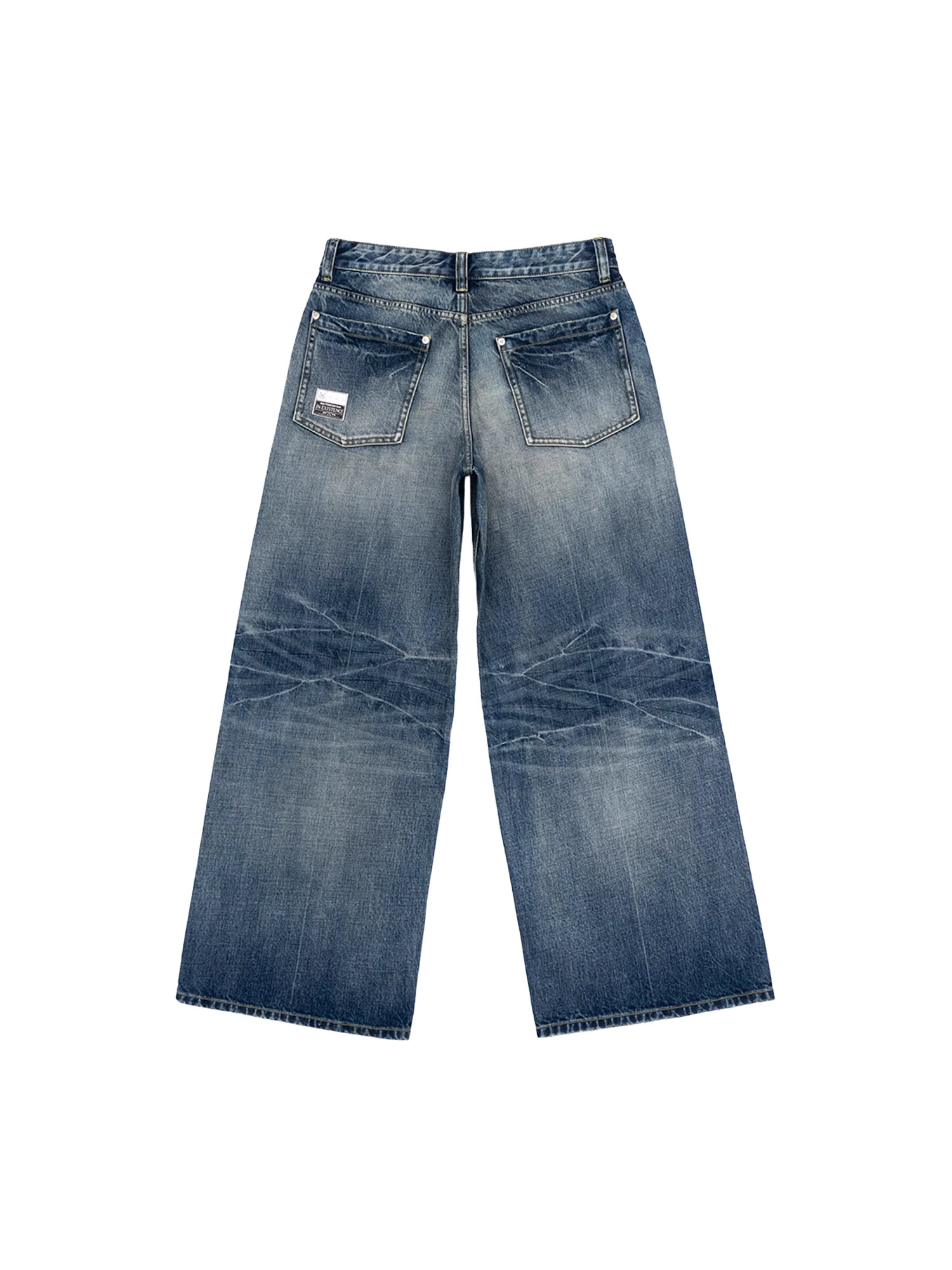 IN EXISTENCE x i Washed Lightning Fade Wide-Leg Jeans Blue-Jeans-XS (0) (Preorder)-Free Shipping Leatheretro
