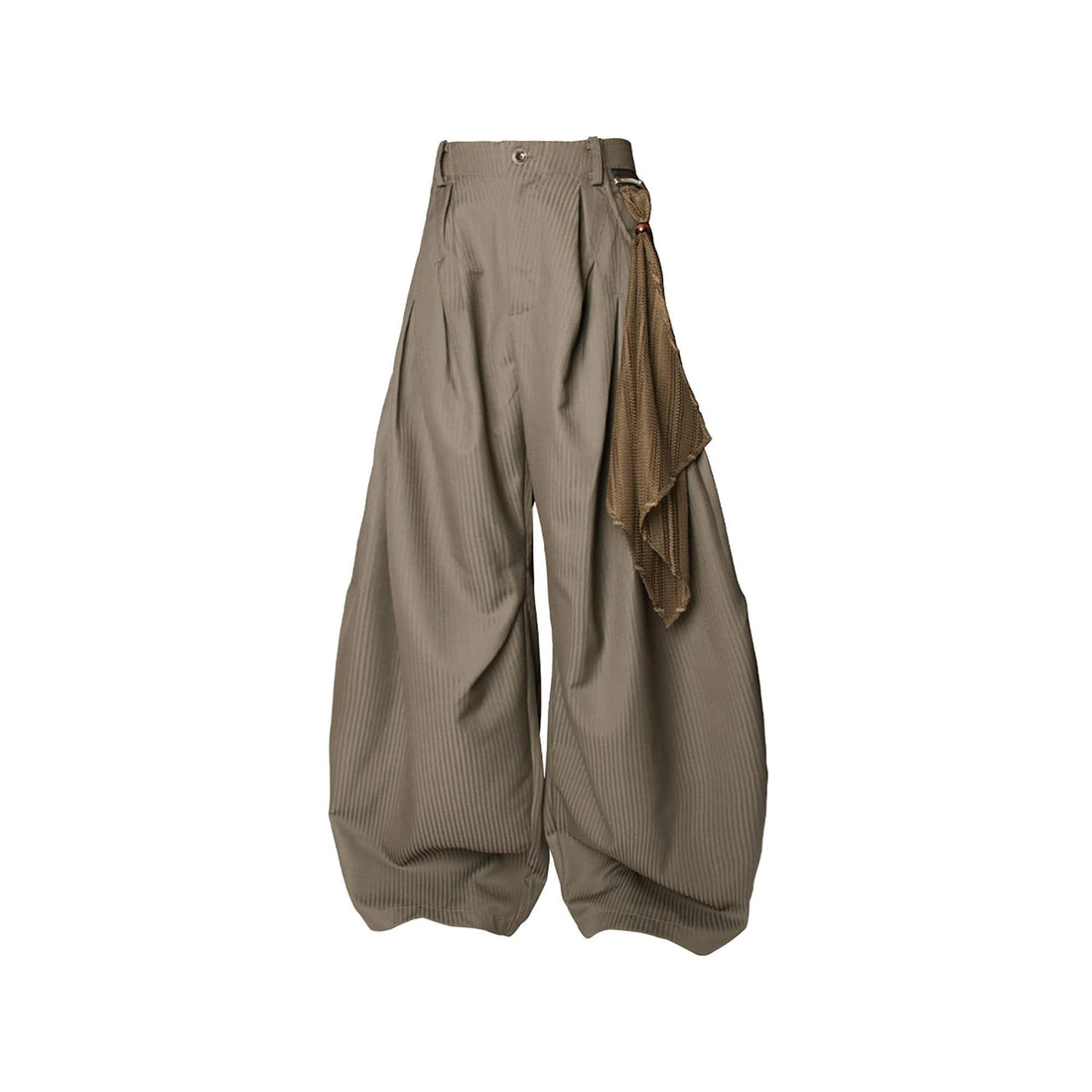 RELABEL Pinstriped Detachable-Scarf Oversized Pants Brown-Pants-XS-Free Shipping Leatheretro