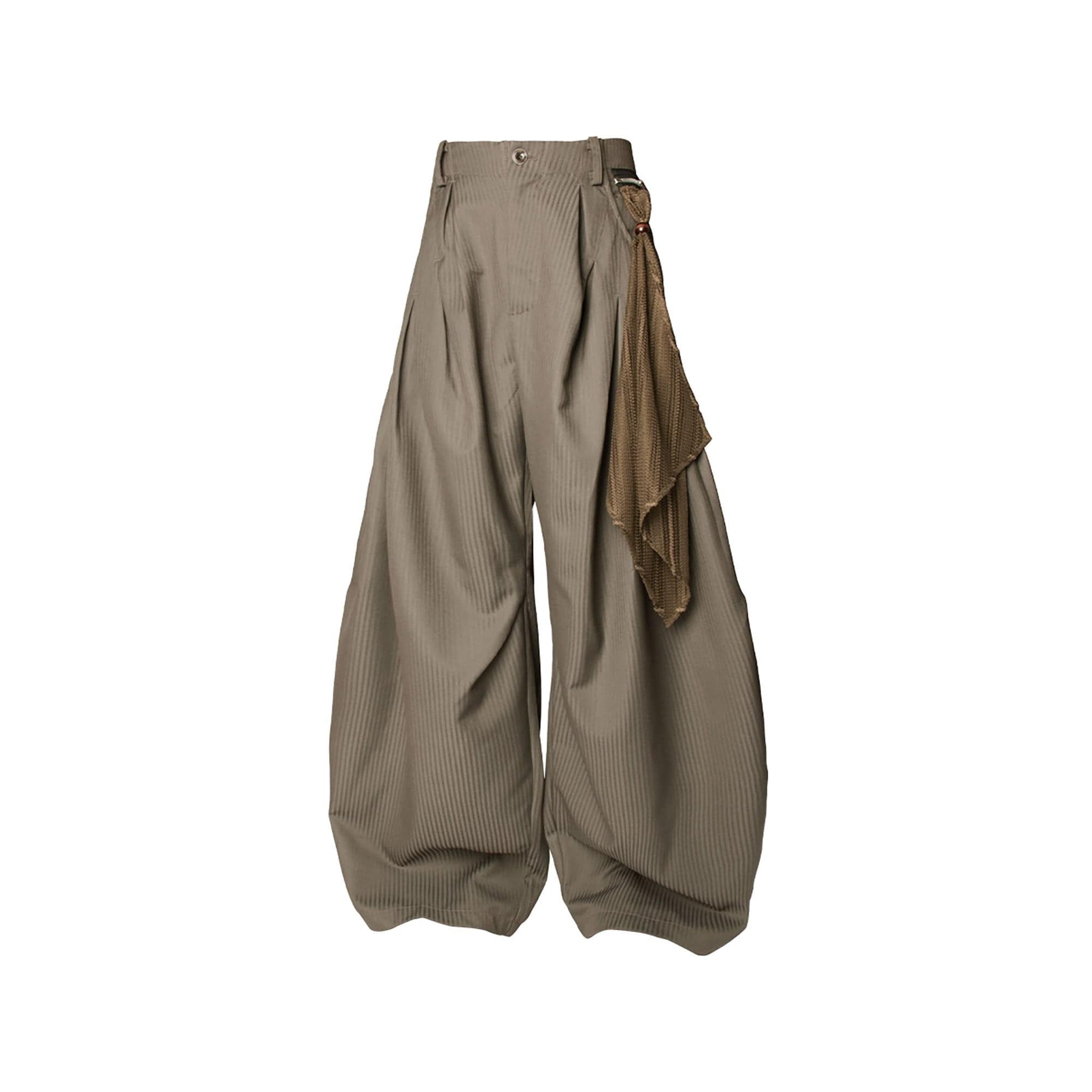 RELABEL Pinstriped Detachable-Scarf Oversized Pants Brown-Pants-XS-Free Shipping Leatheretro