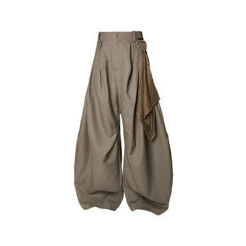 RELABEL Pinstriped Detachable-Scarf Oversized Pants Brown-Pants-XS-Free Shipping Leatheretro